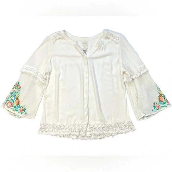 NWOT Chico’s Lace Swiss-Dot Floral Embroidered Top - Picture 1 of 4